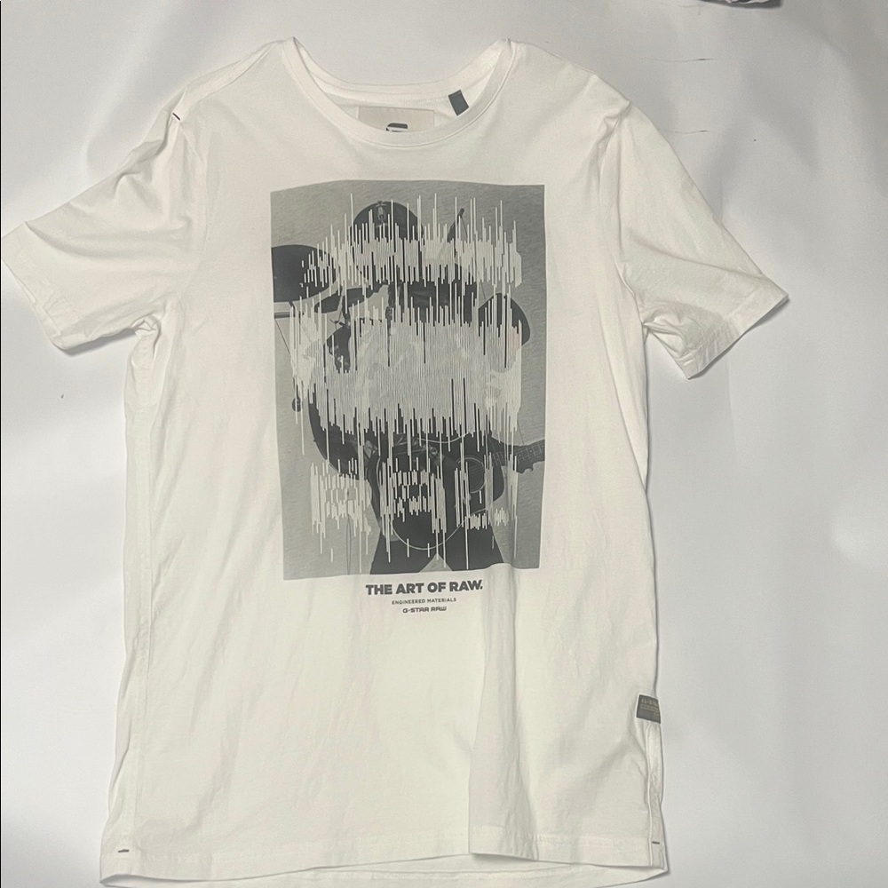 G-Star White and Gray Graphic Tee